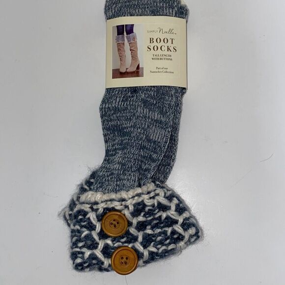 Simply Noelle Women's Blue White Tall Length With Buttons Boot Socks NWT - Picture 1 of 4
